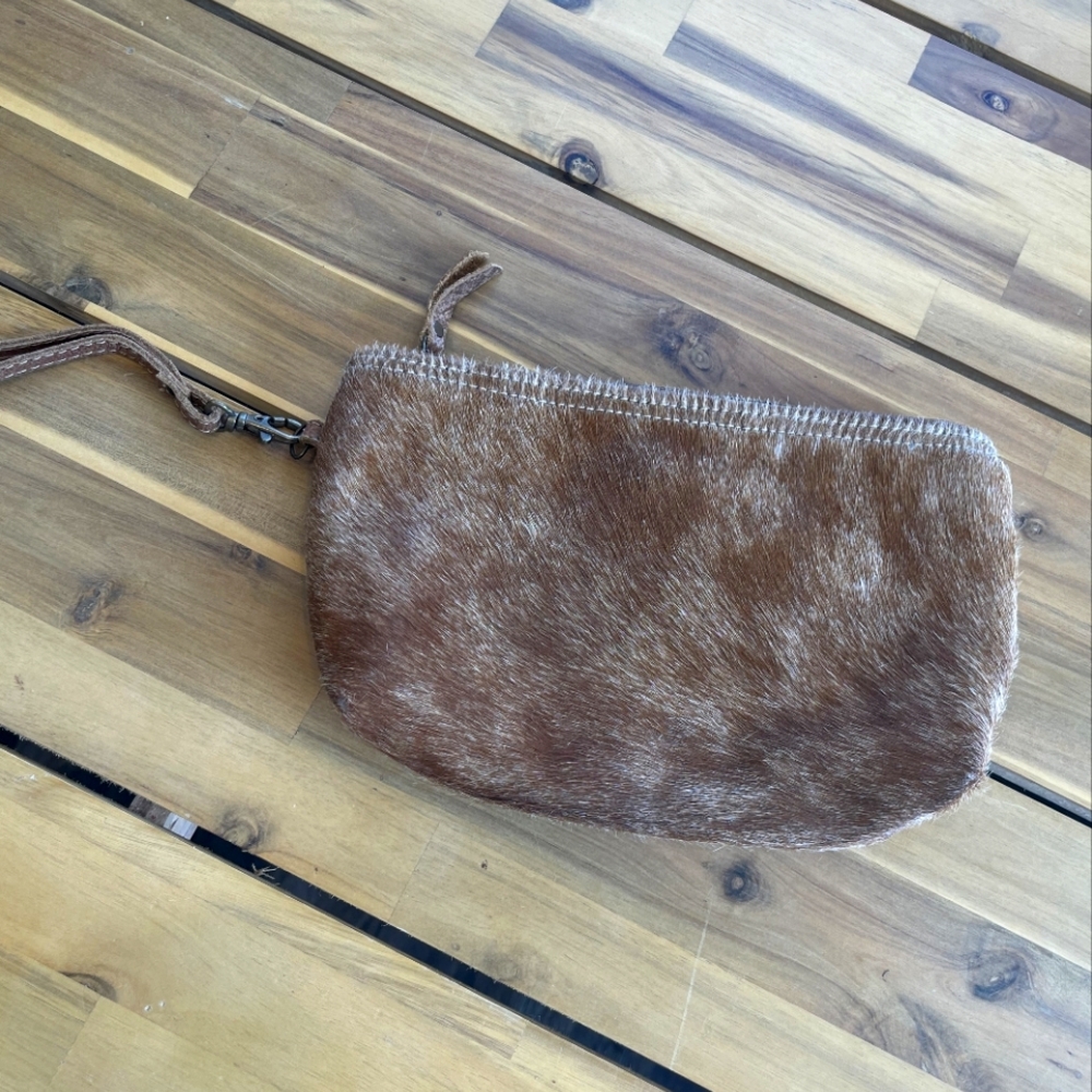 Myra Bag Womens Brown Fur Leather‎ Clutch Wristlet Bag